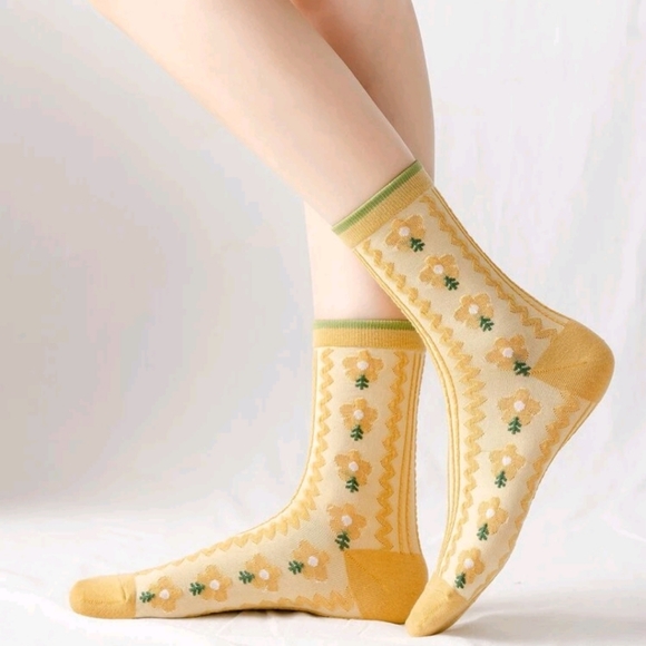 5pairs Floral Pattern Crew Socks - Picture 2 of 5